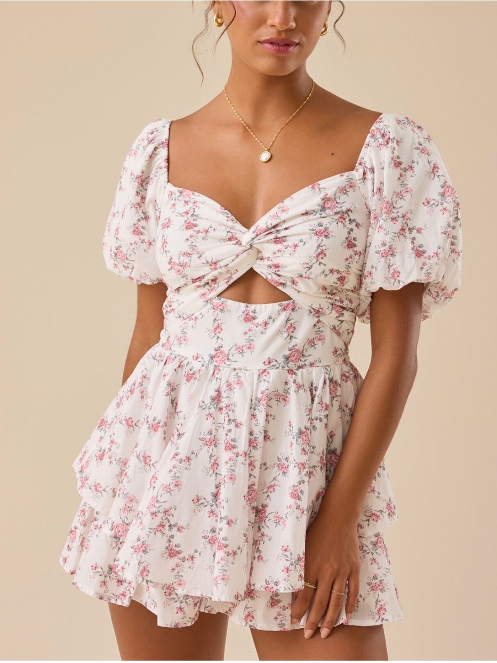 Altar'd State White and Pink Floral Romper Size Medium